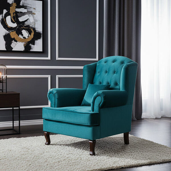 Classic Velvet Single-Seater Sofa Chair – Teal (Model: SF 706)