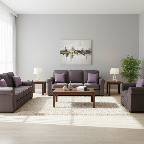 SF 716 - Elegant 3+2+1+1 Seater Sofa Set in Plush Charcoal Grey Velvet with Lavender Accents