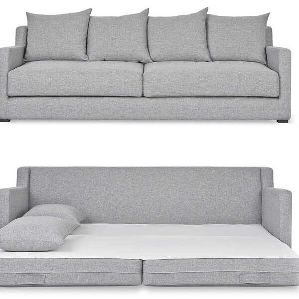 SF 722 – Modern Convertible Sofa Bed in Light Grey Fabric with Plush Cushions